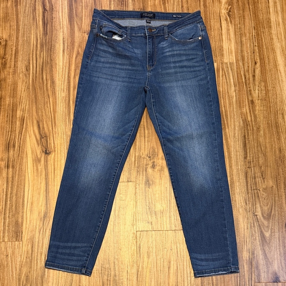 Judy Blue womens 13 31 jeans skinny relaxed fit mid rise crop ankle blue stretch